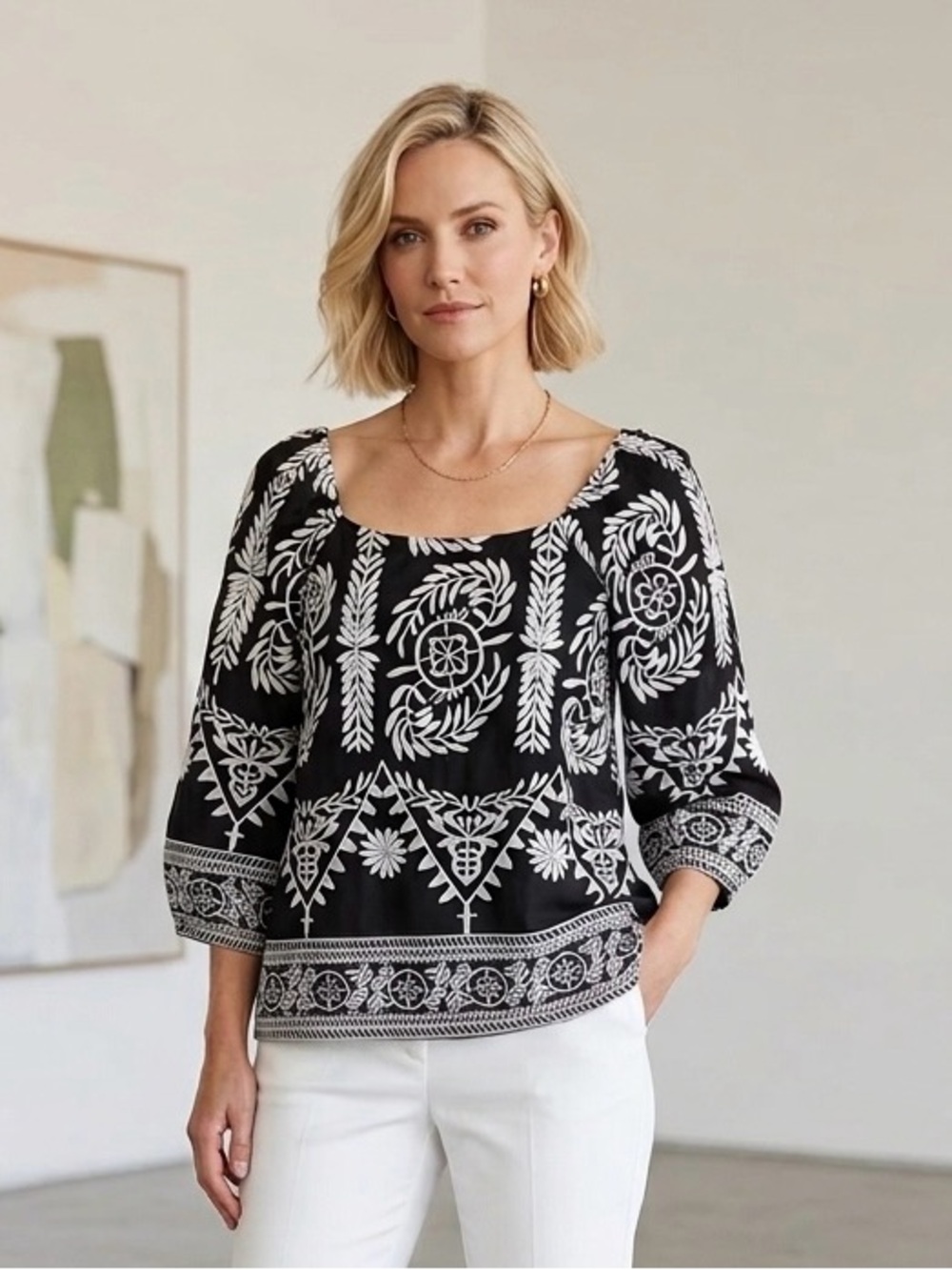 Saks Fifth Avenue Boho Embroidered Top